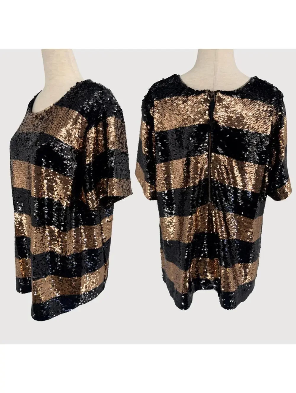 Maeve Anthropologie Sequin Top Copper Black 1X